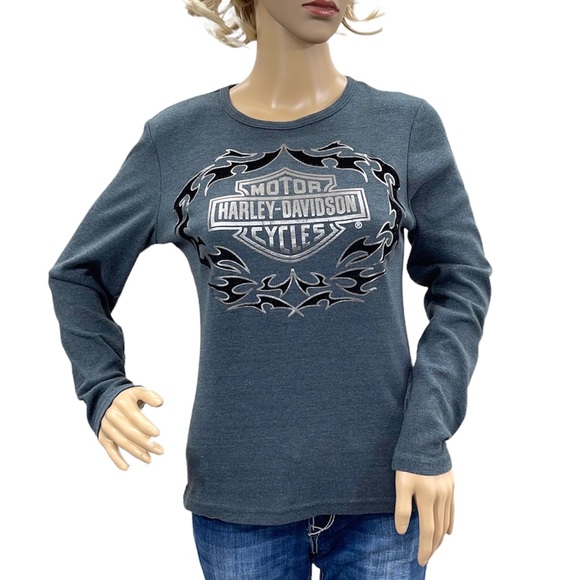 Harley-Davidson Tops - HARLEY-DAVIDSON Grey Ladies Long Sleeve Tee Shirt Size Medium
